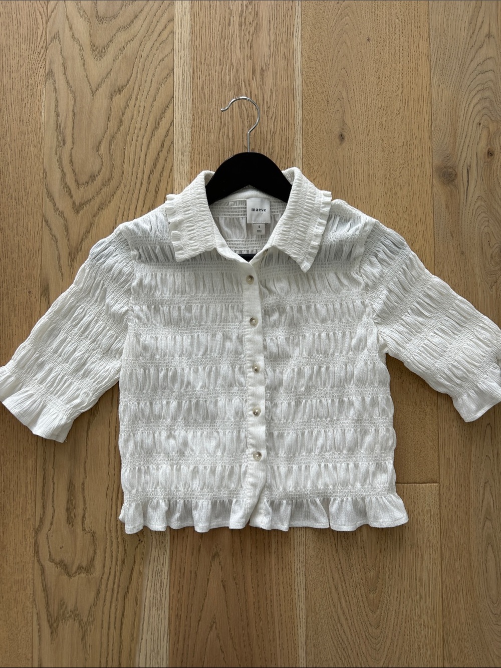 a new day White Textured Ruffled Button-Front Top